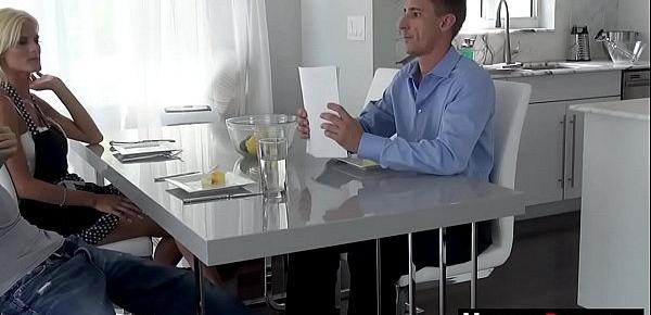  Step mom gives son blowjob next to his busy dad
